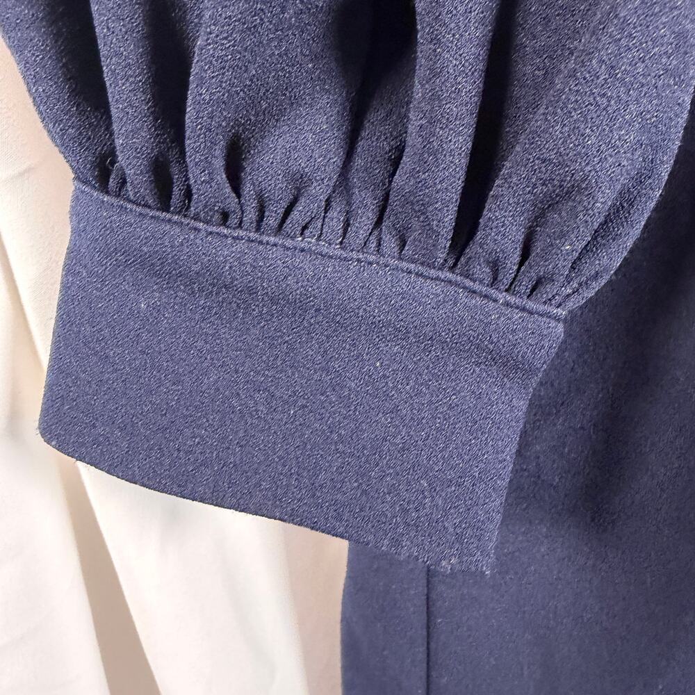Alexia Admor Navy Bow Dress Pearl Button Front Lg Sl Mini Preppy Chic Size Small - Picture 8 of 10
